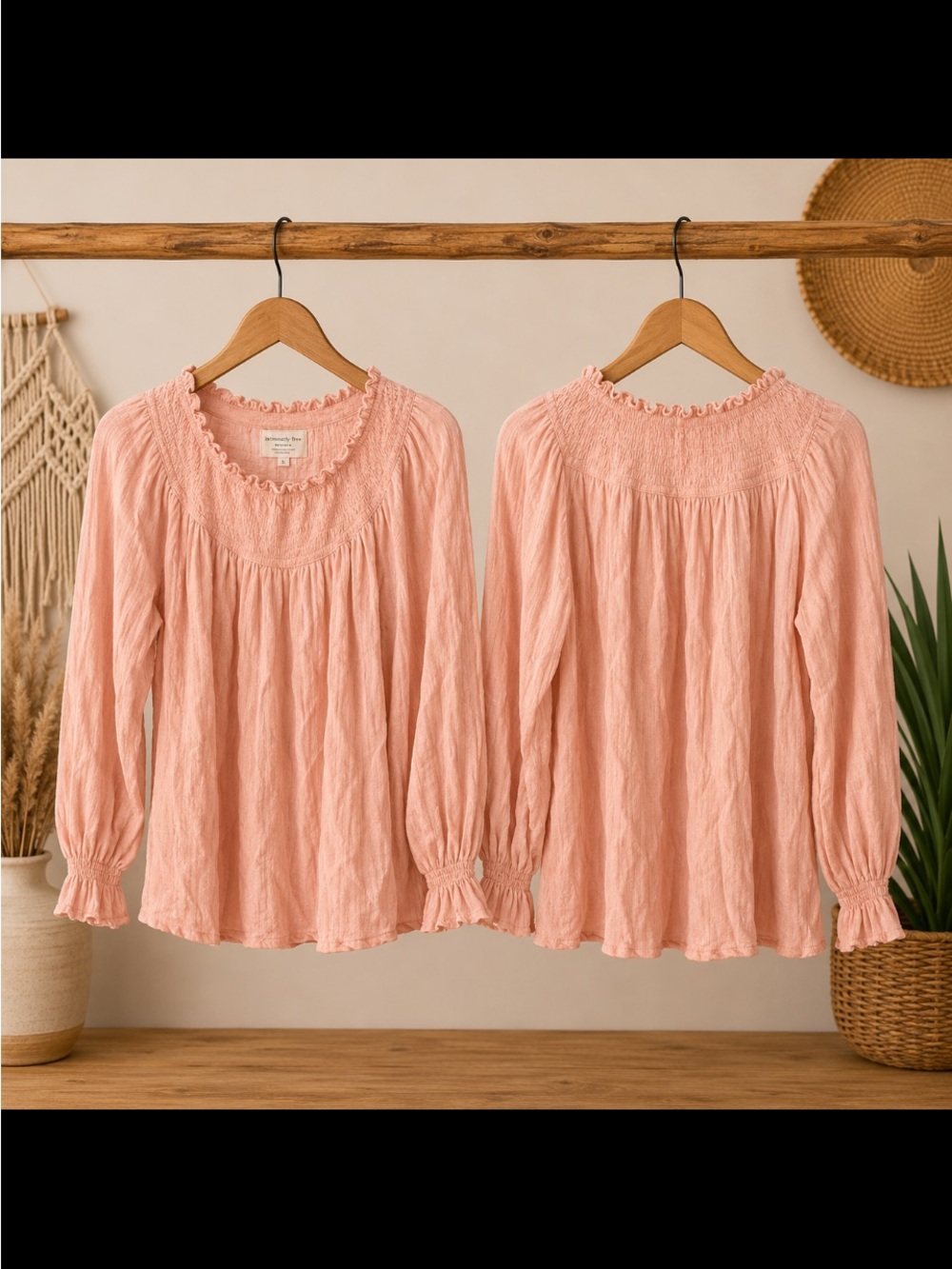 a:glow Blush Pink Smocked Yoke Long-Sleeve Blouse large